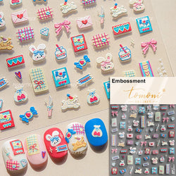 Sweet Dessert Cute Bear Cake Apple Flower Strawberry Jam Lace Line Bear Footprints Adhesive Nail Art Stickers Manicure Decals (ONLINE ORDER ONLY)