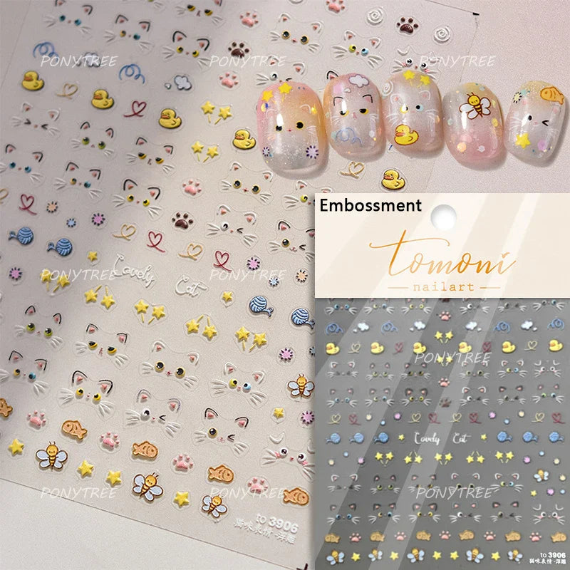 Vivid Honey Bee Ribbon Bowknot Pot Daisy Wreath Flower Shining Tulip Honeycomb Jar Self Adhesive Nail Art Sticker Manicure Decal (ONLINE ORDER ONLY)