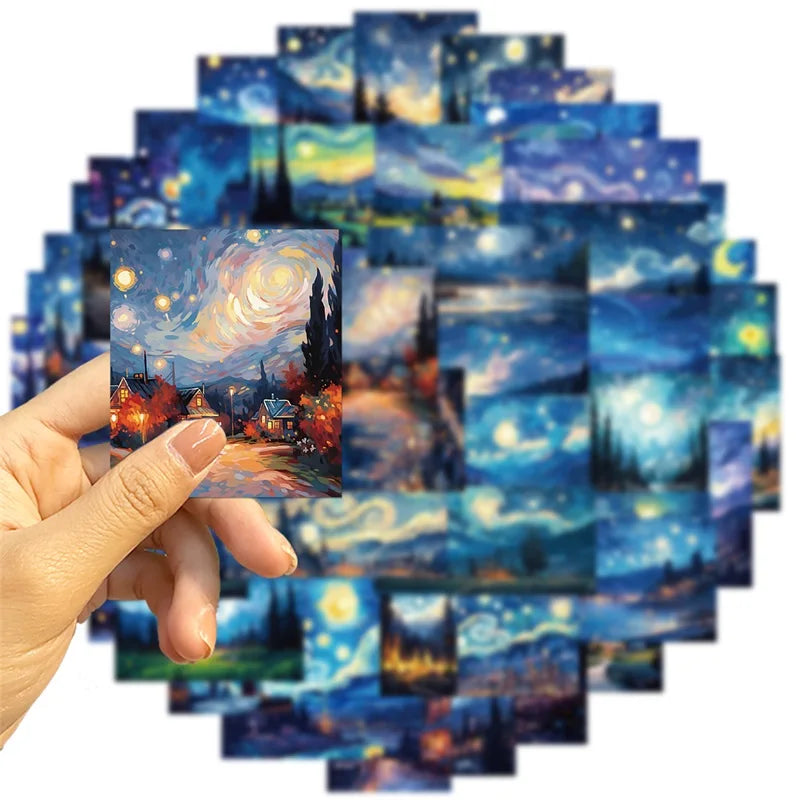 10/30/50PCS Cartoon Starry Sky Paint PVC Sticker Aesthetic Decoration Scrapbooking Sketchbook Korean Stationery School Supplies (ONLINE ORDER ONLY)