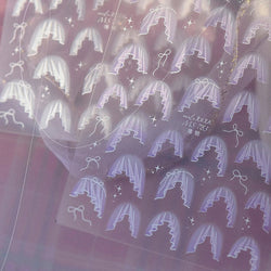 French Skirt Hem Halo Dyeing Purple Pink White Hemline Bowknot Wedding Veil Dreamy Star Adhesive Nail Art Sticker Manicure Decal (ONLINE ORDER ONLY)