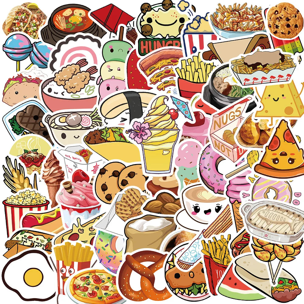 100PCS Cartoon Food Drink Stickers for Laptop, Phone, Fridge, Suitcase, Car, Kids Toy, Graffiti (ONLINE ORDER ONLY)