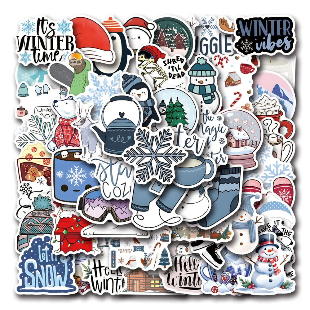10/50Pcs Cute Cartoon Winter Aesthetic Stickers Art Decals Kids Travel Luggage Notebook Skateboard Decoration Graffiti Sticker (Online Order Only)