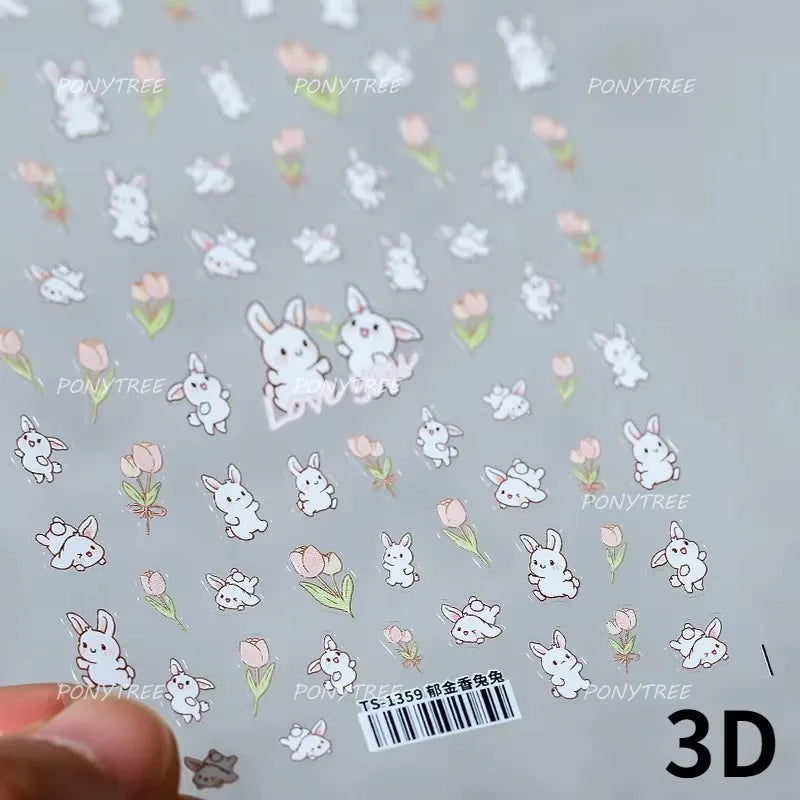 Cute  Pink Blue Nature Tulip Star Heart Butterfly Peach Blossom Jelly Embossed Relief Adhesive Nail Art Stickers Manicure Decals (ONLINE ORDER ONLY)
