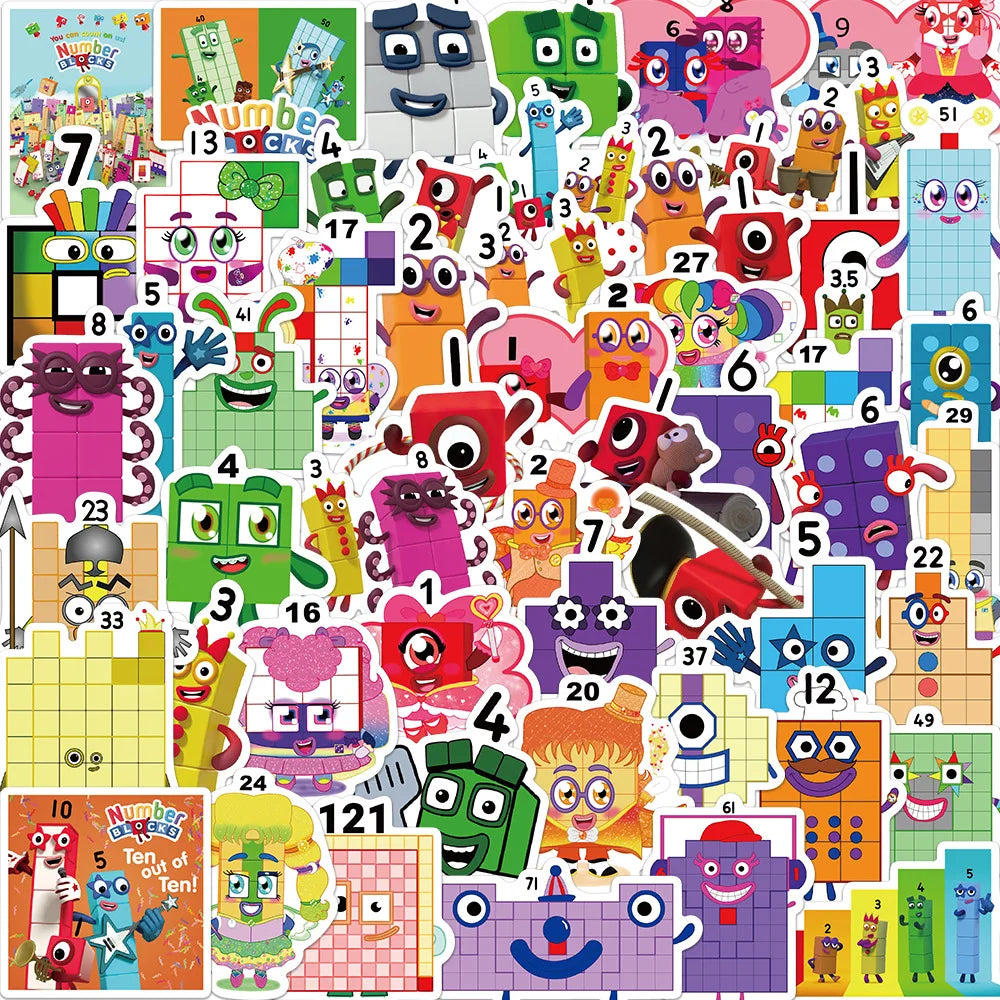 52Pcs Cartoon Stickers Numbers Building Block Notebook Laptop Scrapbooking Teacher Supplies Classroom Water Bottle Skates Toys (ONLINE ORDER ONLY)