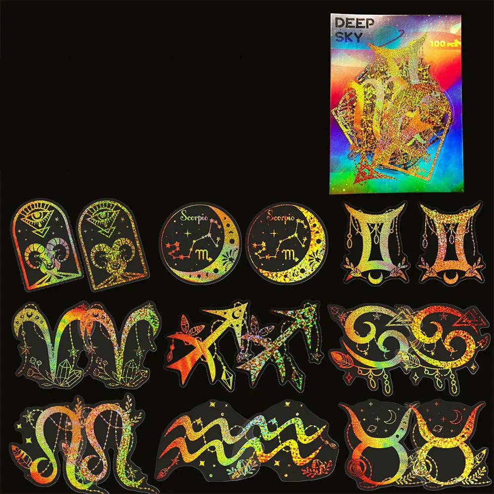 100pcs Holographic Cartoon Animal Stickers for Laptop, Phone, Wall Decoration (Online Order Only)