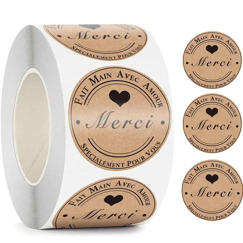 500pcs/roll Flowers Thank You Sticker Labels Round Reward Stickers Wedding Party Decor Envelope Seals Stickers Stationery (Online Order Only)