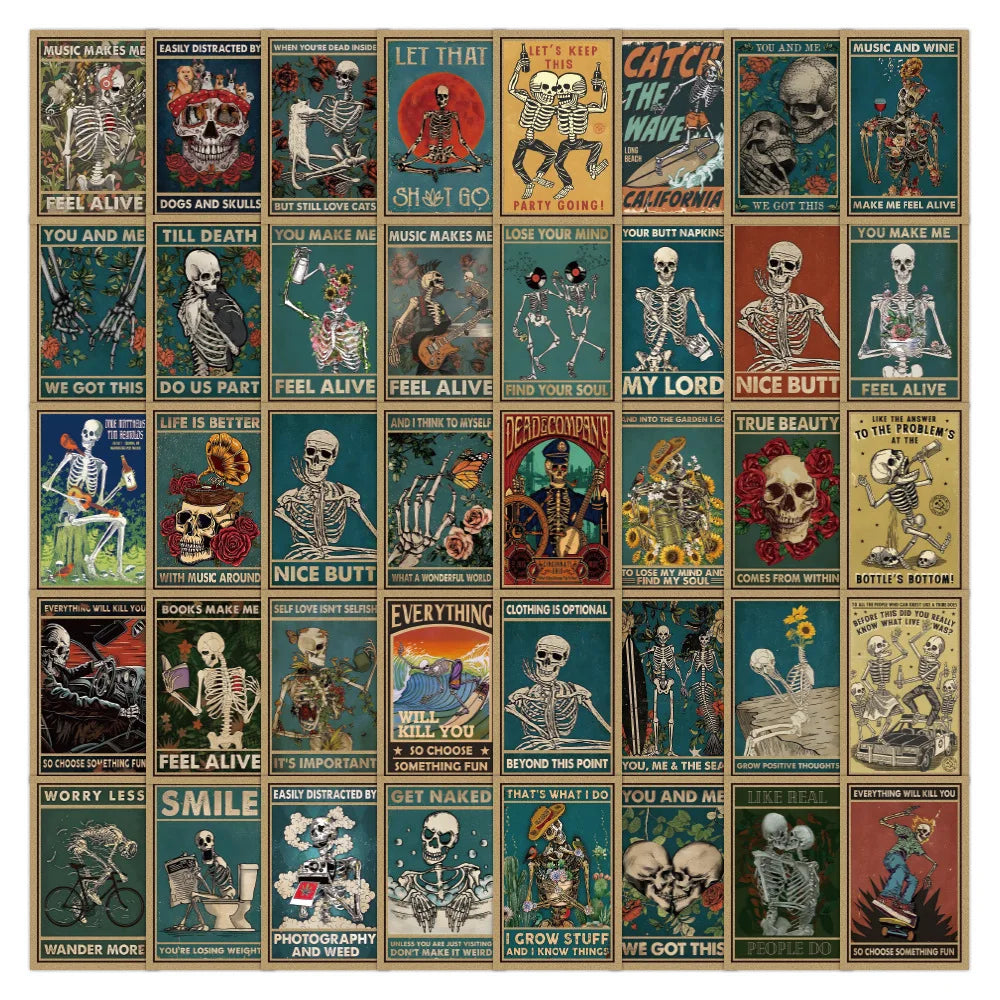 Skull Tarot Stickers Pack - Cartoon Decals for Phone, Laptop, Luggage, Skateboard, Kids Gift (Online Order Only)