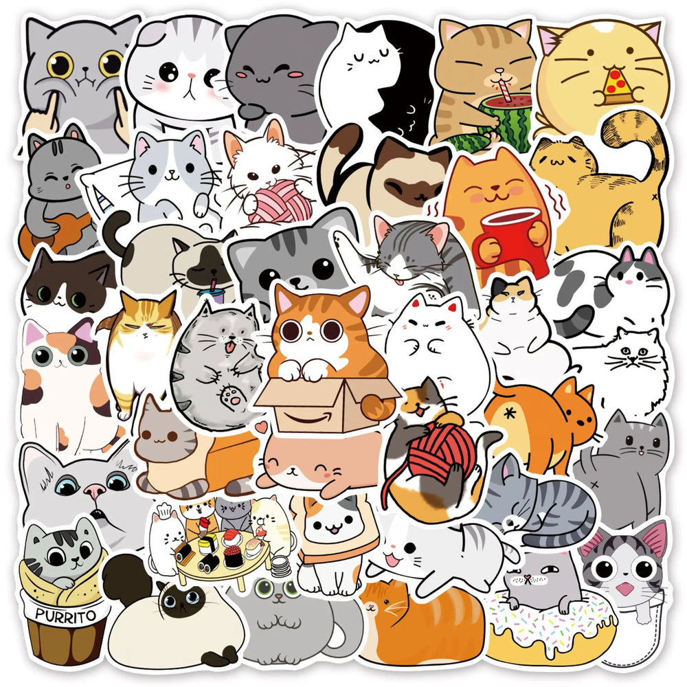 Cartoon Cat Stickers 10/30/50pcs Waterproof Decals for Kids Luggage Guitar Car (Online Order Only)