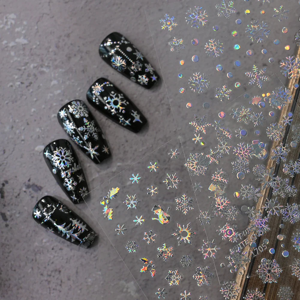 3D Snowflake Nail Art Decals Sliver Bronzing 3D Christmas Nail Art Decoration Self Adhesive Winter Christmas New Year Slides Y2K (ONLINE ORDER ONLY)