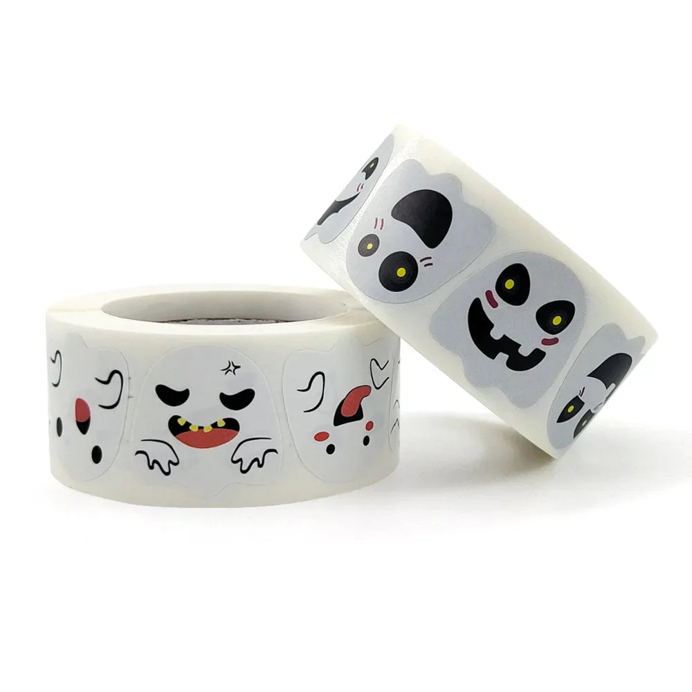 100-500pcs Halloween Sticker Ghost Labels Gift Candy Bags Seal Stickers Halloween DIY Package Paper Sticker Party Decoration (Online Order Only)