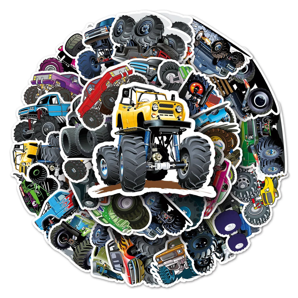 10/30/50PCS Monster Truck Stickers PVC Cool Graffiti Decals Kids Toy Cool Car Decals DIY Notebook Laptop Skateboard Luggage Bike (Online Order Only)
