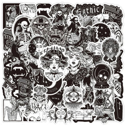 Retro Gothic Black & White Stickers - Waterproof DIY for Bike, Luggage, Guitar, Laptop (Online Order Only)
