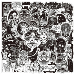 Retro Gothic Black & White Stickers - Waterproof DIY for Bike, Luggage, Guitar, Laptop (Online Order Only)