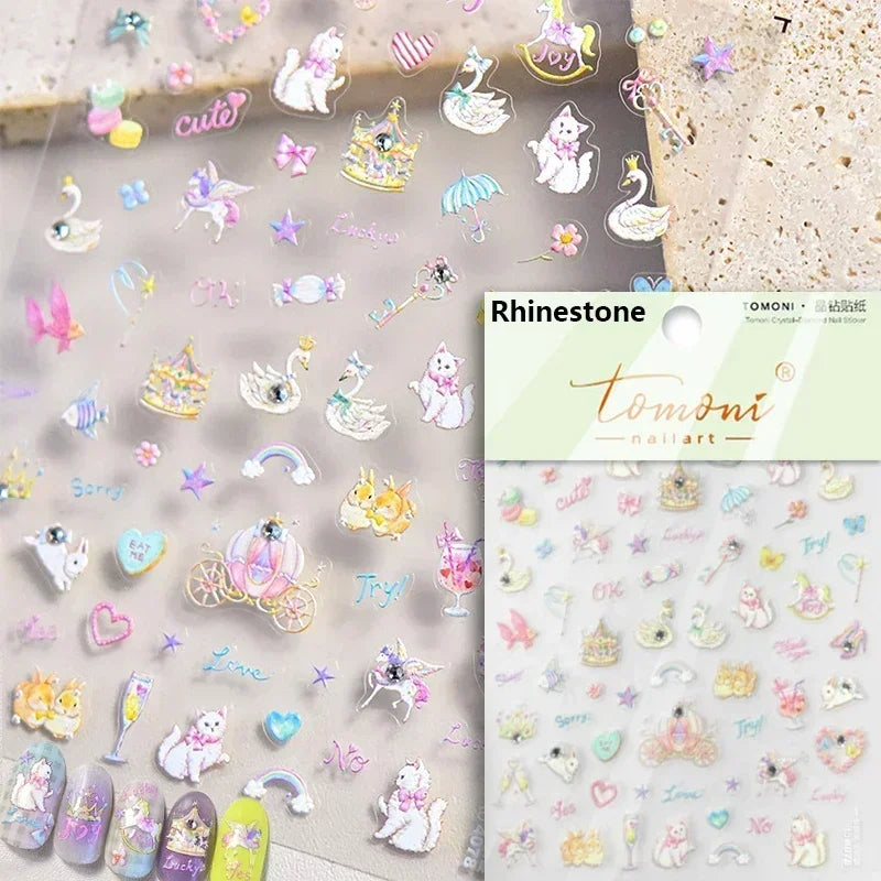 Charming Red Rose Phoenix Flower Wing Leaves Flower Feather Pearl Relief Embossed 5D Adhesive Nail Art Stickers Manicure Decals (ONLINE ORDER ONLY)