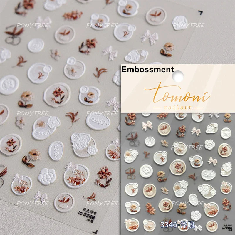 Golden Border Tulip Bloom Flower Bowknot Geometric Frame Metal Workmanship Charming Adhesive Nail Art Sticker Manicure Decals (ONLINE ORDER ONLY)