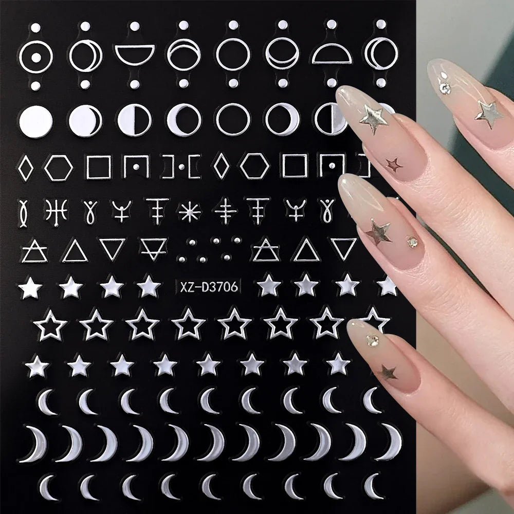 1pc 3D Gradient French Nail Stickers with Crown & Tassel Design Gold Silver Lines Self-Adhesive Nail Art Waterfall Manicure Foil (Online Order Only)