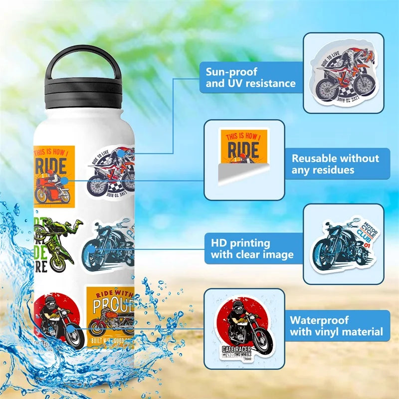 10/30/50PCS Fast Motorcycle PVC Sticky Sticker Aesthetic Chidlren's Stationery Decoration Scrapbooking Hand Accounting Supplies (ONLINE ORDER ONLY)