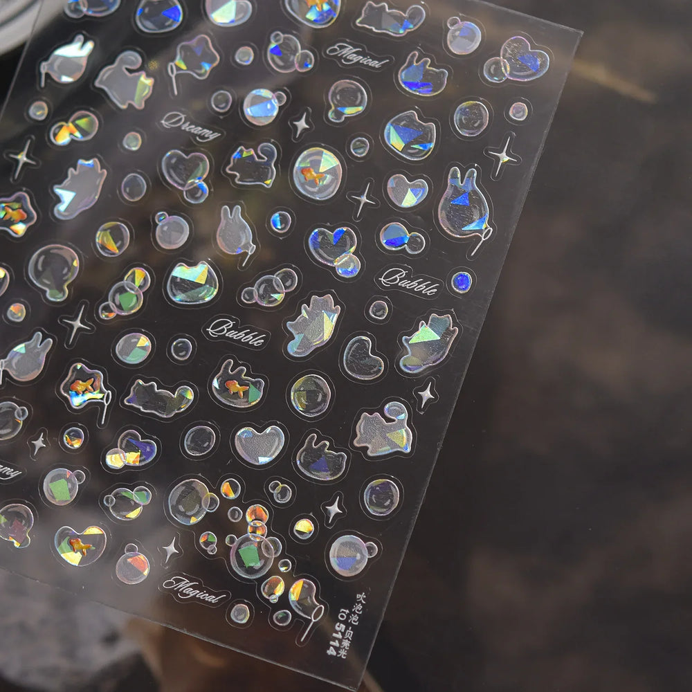 Blow Bubbles Goldfish Cat Kitten Water Love Heart Star Rabbit Bunny Self Adhesive Nail Art Decorations Stickers Manicure Decals (Online Order Only)