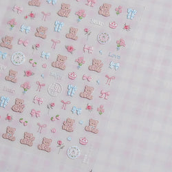 Charming Cherry's Cake Cute Bowknot Pink Blue Bear Flower Bouquet Strawberry Adhesive Nail Art Sticker Rhinestone Manicure Decal (Online Order Only)