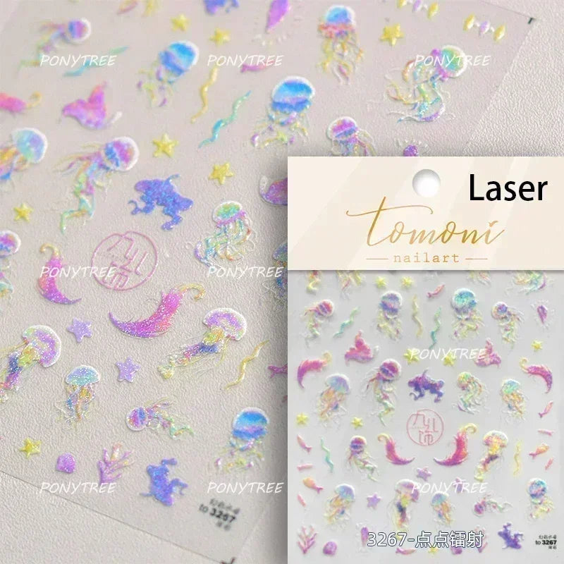 Beach Colourful Conch Dolphin Shell Starfish Jellyfish Star Summer Sea Wave Vacation Mode Water Bubble Nail Art Stickers Decals (Online Order Only)