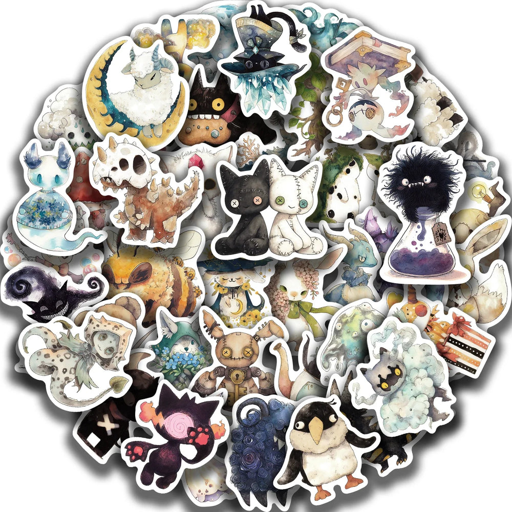 50pcs Ridiculous Fairy Tale Monster Sticker Pack Waterproof Laptop Skin Cute Phone Case Kawaii Packaging Art Supplies Stationer﻿ (Online Order Only)