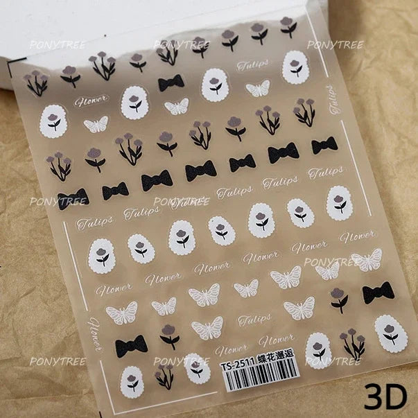 Hot Stamping Jelly All Tulips Garden Flower Bowknot Wave Lace Line Golden and Radiant Adhesive Nail Art Stickers Manicure Decals (ONLINE ORDER ONLY)