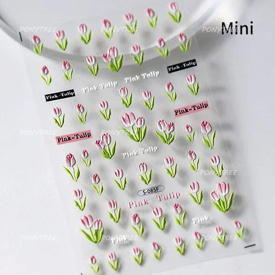 Hot Stamping Jelly All Tulips Garden Flower Bowknot Wave Lace Line Golden and Radiant Adhesive Nail Art Stickers Manicure Decals (ONLINE ORDER ONLY)