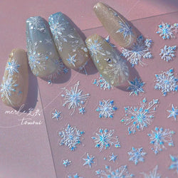 Flying Snowflakes Cold Winter Geometric Hexagon Star Romantic Adhesive Nail Art Stickers Embossment Rhinestone Manicure Decals (ONLINE ORDER ONLY)