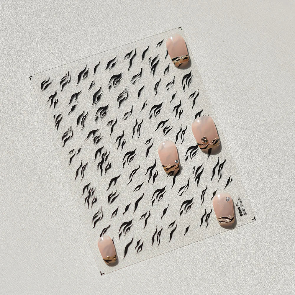Chic Halo Dyeing Zebra Stripes Tender Black White Line Design Crescent Moon Arc Adhesive Nail Art Sticker Relief Manicure Decals (Online Order Only)