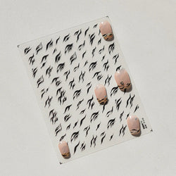 Chic Halo Dyeing Zebra Stripes Tender Black White Line Design Crescent Moon Arc Adhesive Nail Art Sticker Relief Manicure Decals (Online Order Only)