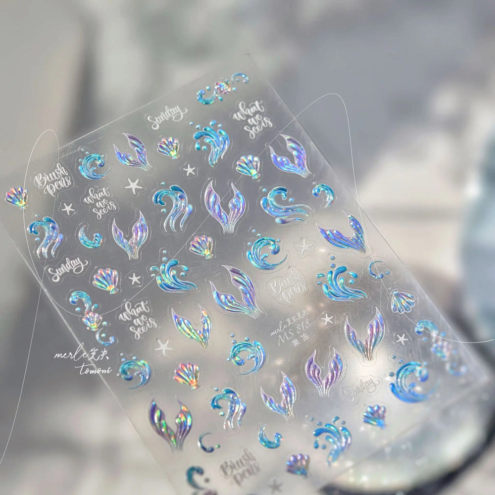 Shiny Mermaid Tail Fish Tail Sea Wave Jelly Spoondrift Shell Starfish Ocean Romantic Delicate Nail Art Stickers Manicure Decals (ONLINE ORDER ONLY)