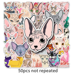 10/30/50PCS Sphynx Cats Stickers Cute Animal Decals Toys DIY Skateboard Phone Fridge Laptop Bike Car PVC Waterproof Sticker Gift (ONLINE ORDER ONLY)