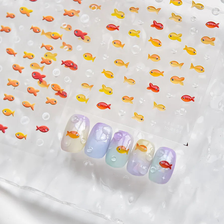 Little Red Fish Jelly Summer Goldfish Carp Ocean Beach Mermaid Sea Shiny Small Koi Soft Relief Nail Art Stickers Manicure Decals (ONLINE ORDER ONLY)