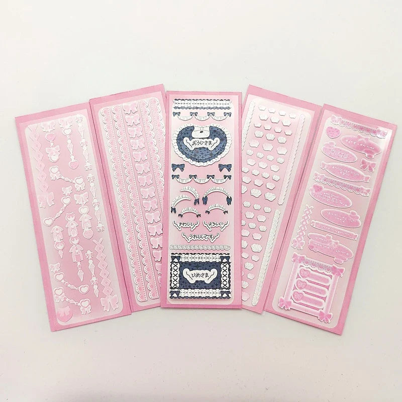 Korean Ins Girls Bow Lace Series Sticker Hand Account Idol Card DIY Album Decoration Scrapbooking Stickers Kawaii Stationery (ONLINE ORDER ONLY)