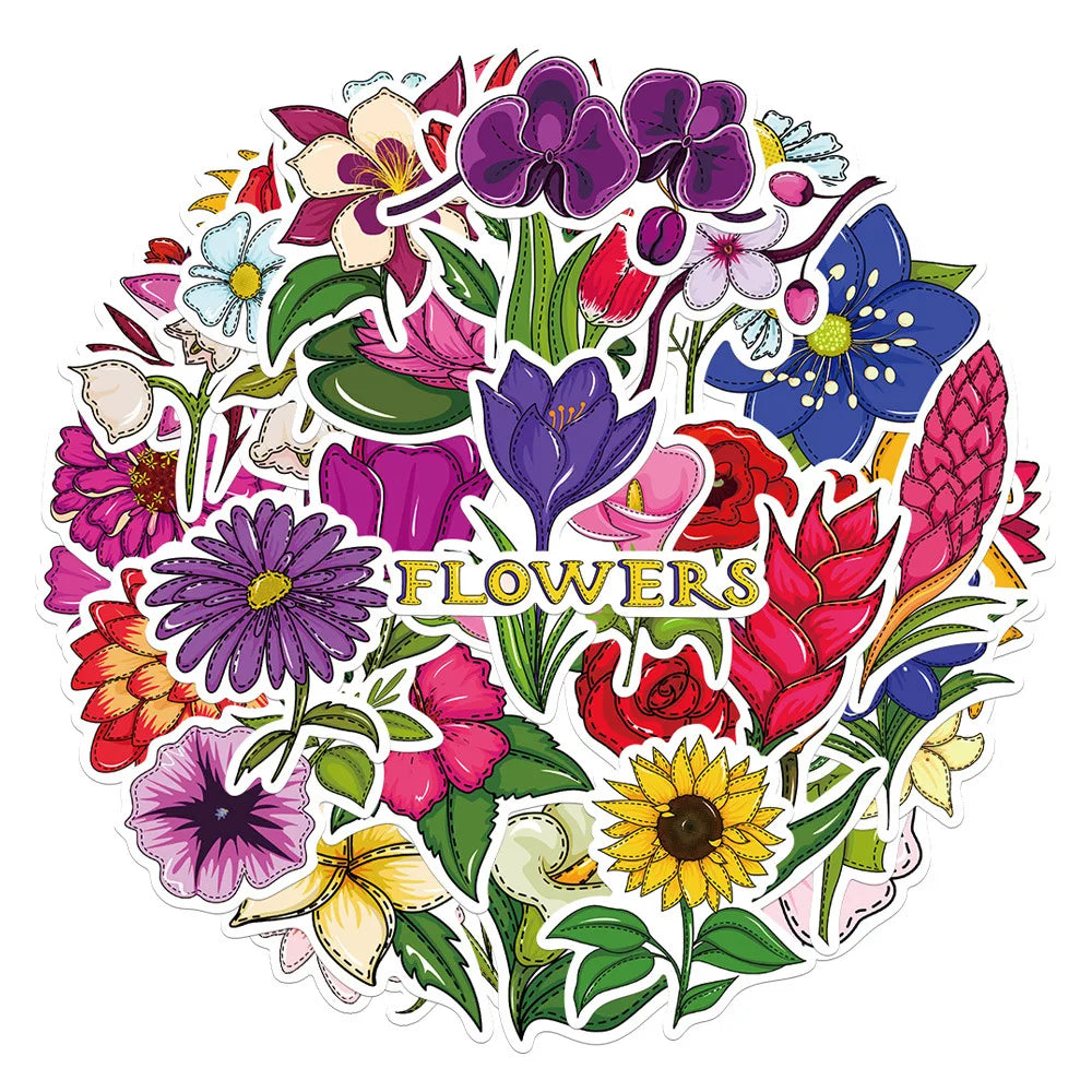 40Pcs Mixed Pretty Flowers Stickers DIY Bike Travel Luggage Guitar Laptop Cool Graffiti Sticker Decals Classic Kids Toys (Online Order Only)