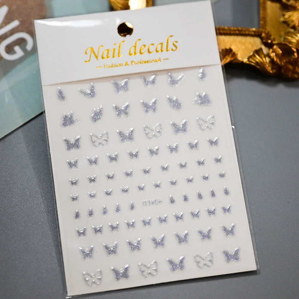 1Pc Red Pink White Heart Bow Nail Art Stickers with Glitter Sequins 5D Self Adhesive Nail Decorations Slider Decals DIY Manicure (ONLINE ORDER ONLY)