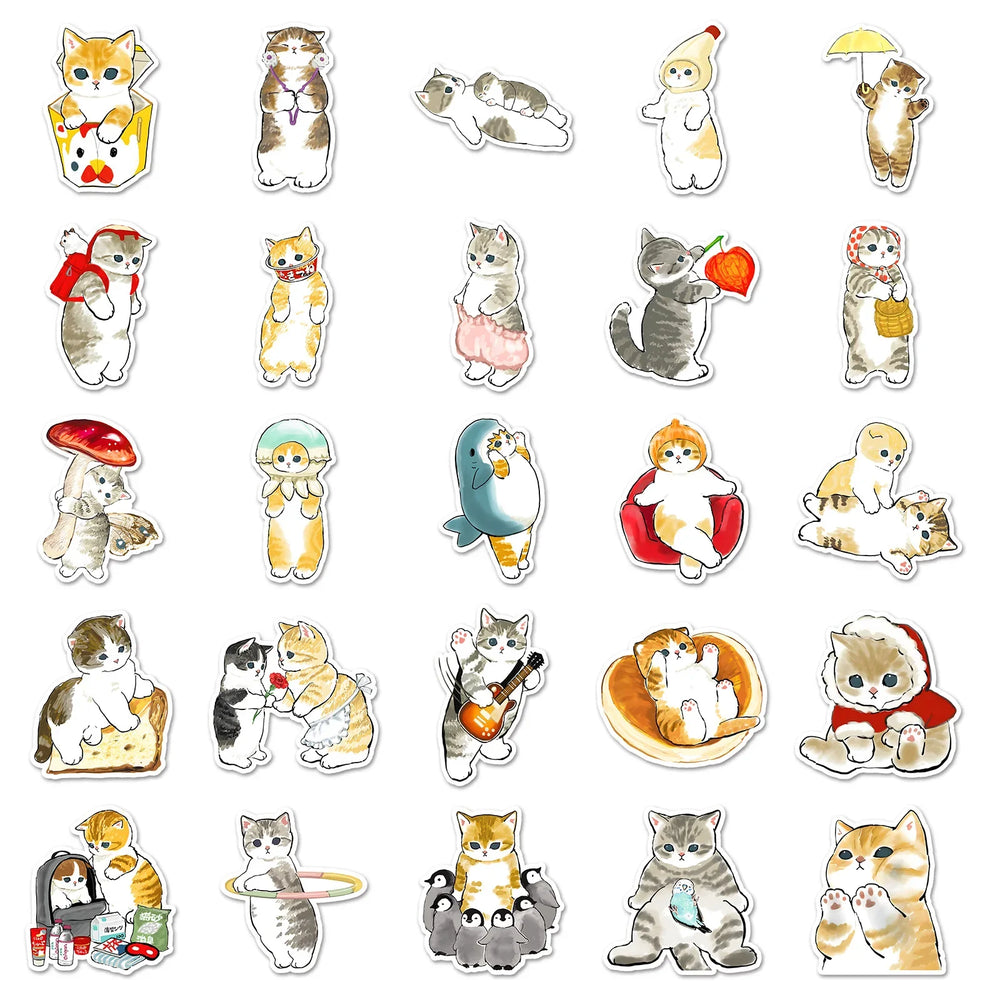 10/30/50/100PCS Cute Cat Stickers Hand Painted Cartoon Animal Decals Kids Toys Laptop Phone Guitar Decoration Graffiti Sticker (ONLINE ORDER ONLY)