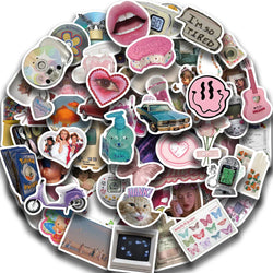 65pcs Retro Millennium Girls Kawaii Stickers Funny Cute Style Decals For Girls Suitcase Phone Guitar Stickers Kids Toys (ONLINE ORDER ONLY)