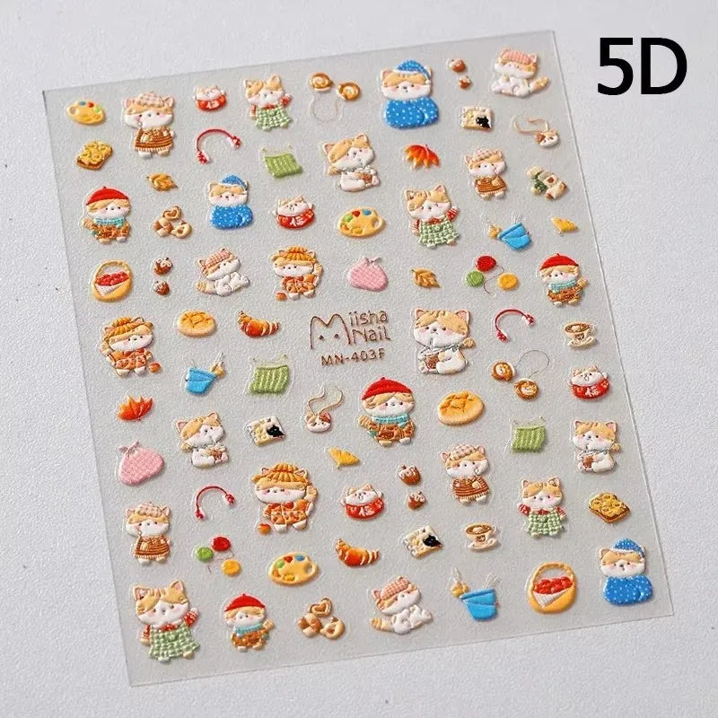 Lovely Dog Puppy Dream Heart Flower Star Pizza Food Sugar Skewers Strawberry Desserts Adhesive Nail Art Stickers Manicure Decals (Online Order Only)