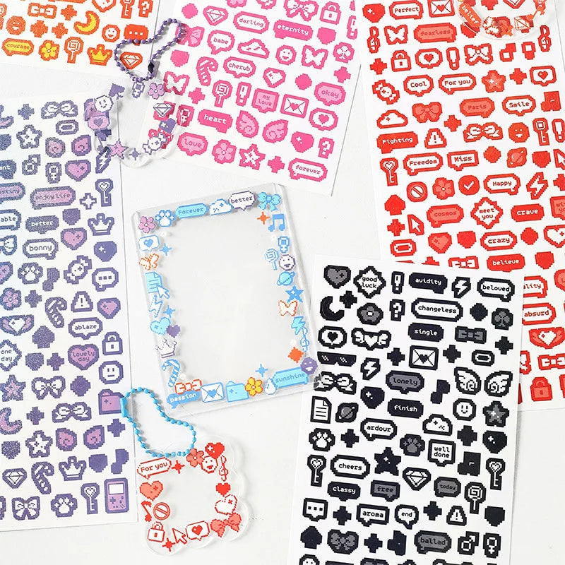 Korea Ins Cute Pixel Dialog Series Decorative Sticker Hand Account Idol Card DIY Material Sticker Personalized Kawaii Stationery (ONLINE ORDER ONLY)