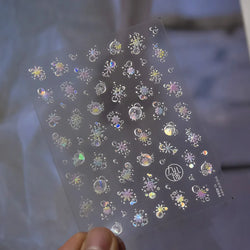 Shiny White Pink Blue Gold Snowflakes Hexagon Water Bubbles Winter 5D Self Adhesive Nail Art Stickers Rhinestone Manicure Decals (ONLINE ORDER ONLY)