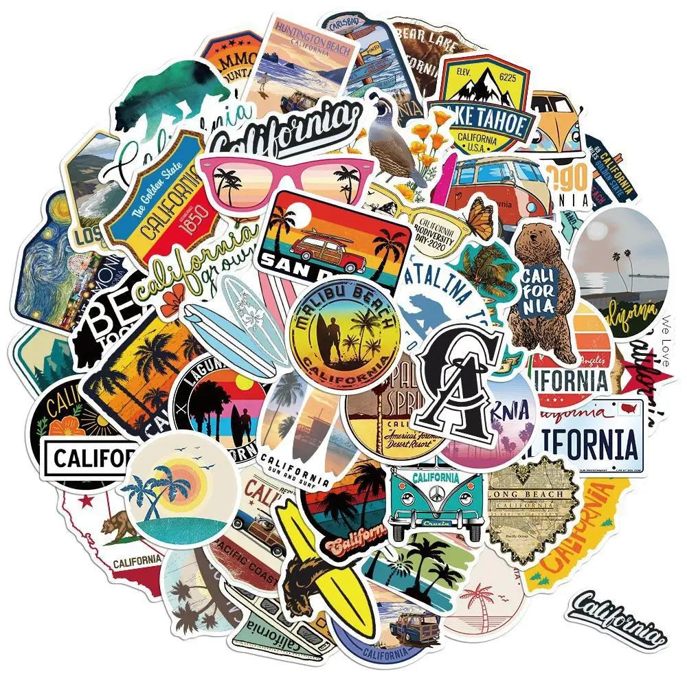 California Landscape Outdoor Stickers for Suitcase, Skateboard, Laptop, Luggage, Phone - 10/30/50Pcs DIY Decals (ONLINE ORDER ONLY)