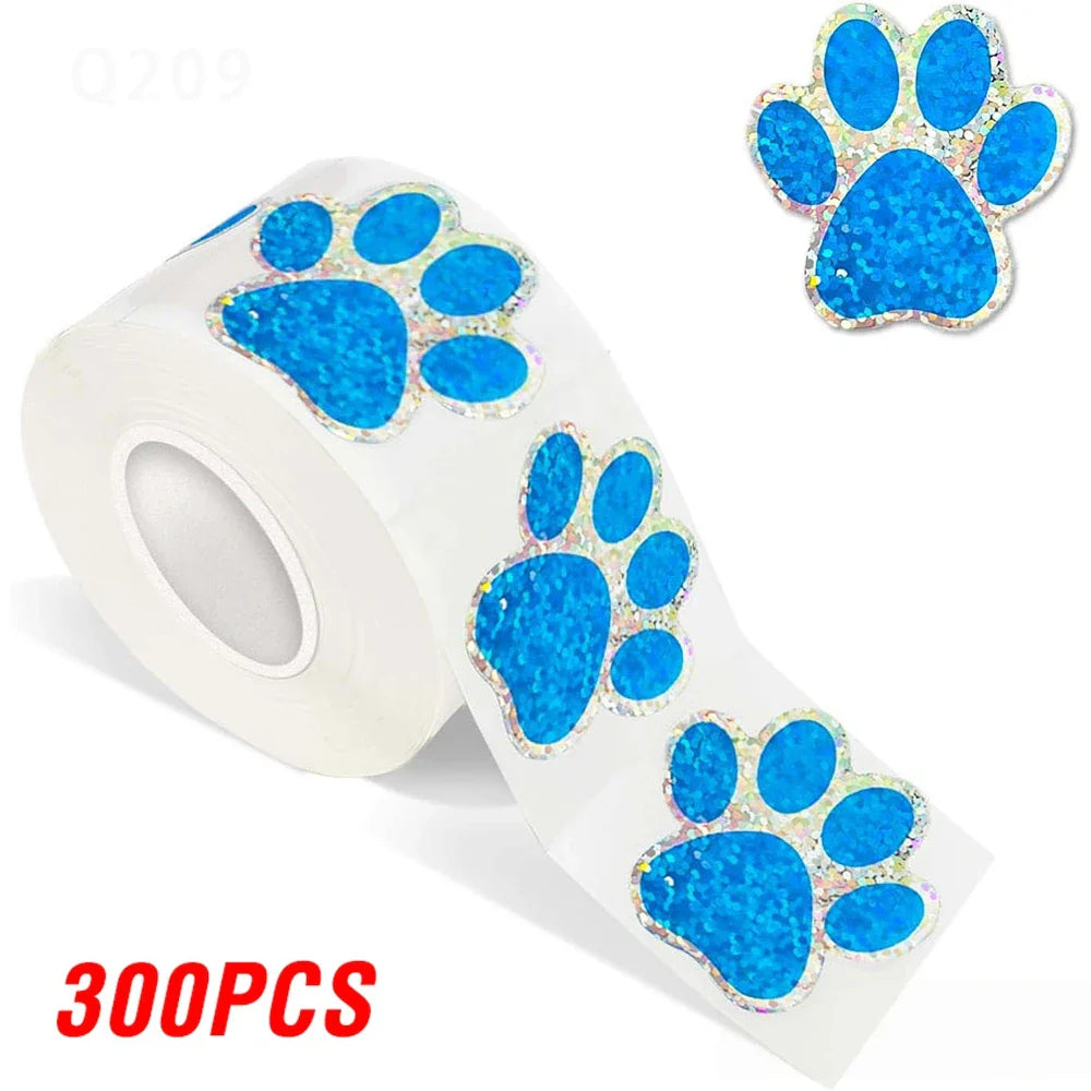 100-500pcs Blue laser Sticker Paw Print Reward Stickers Dog Cat Bear Paw Labels for Teacher Student Stationery Sticker (Online Order Only)