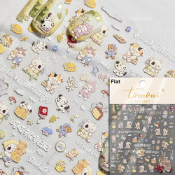 Picnic Cat Kitten Bowknot Flower Fish Butterfly Tree Mushroom Star Moon Cat's Paw Adhesive Nail Art Sticker Cute Manicure Decals (Online Order Only)