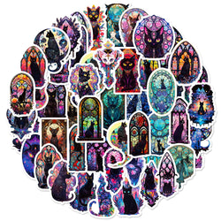Gothic Black Cat Moon Stickers Halloween Tarot Decals 10/30/50pcs (Online Order Only)