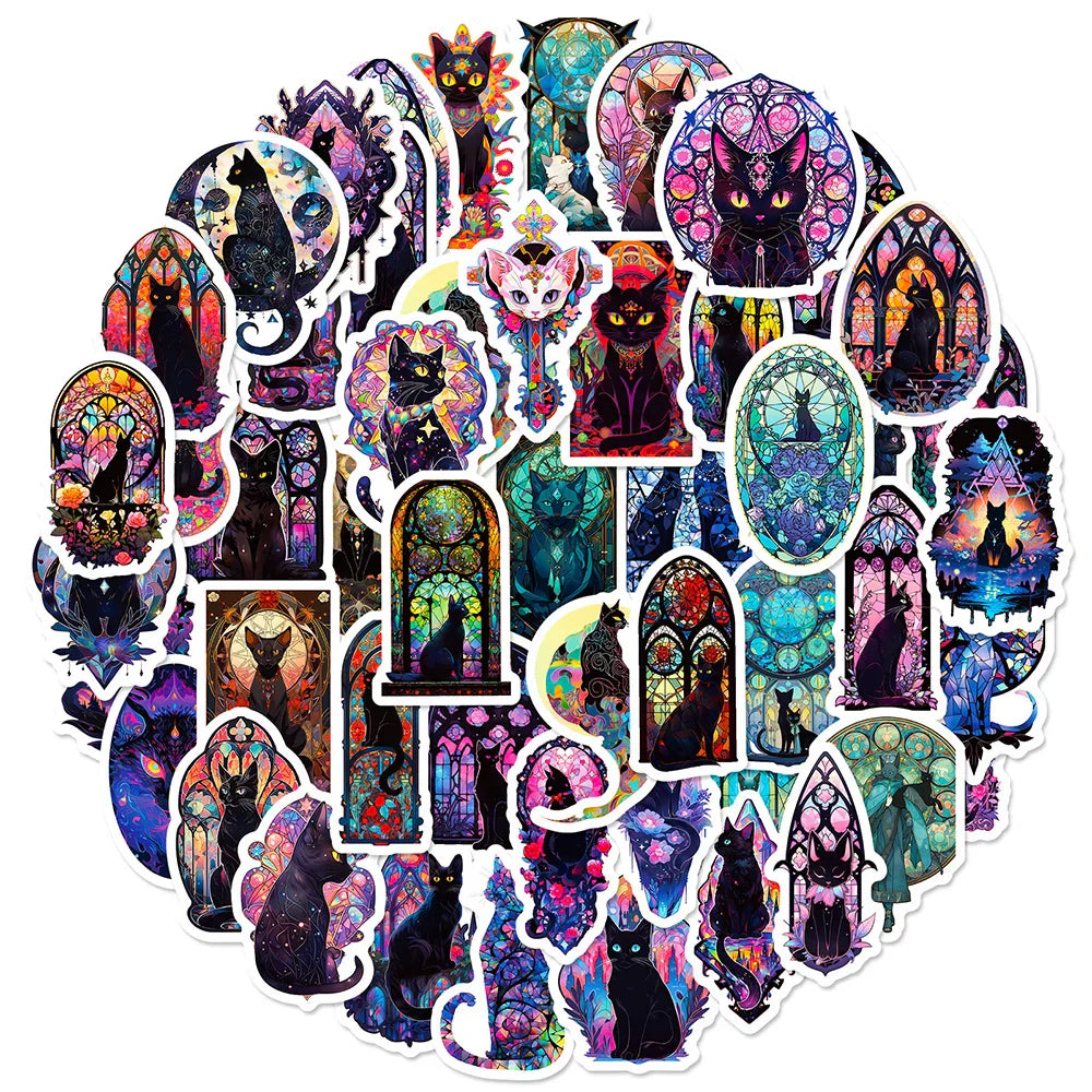 Gothic Black Cat Moon Stickers Halloween Tarot Decals 10/30/50pcs (Online Order Only)