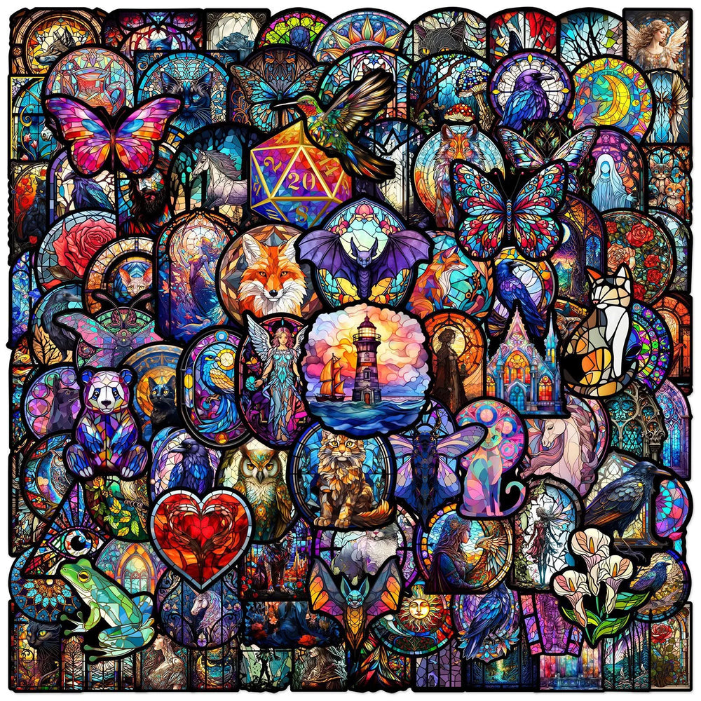 10/50/100PCS Cool Stained Glass Gothic Cat Animal Stickers Aesthetic DIY Phone Laptop Luggage Skateboard Graffiti Decals Sticker (Online Order Only)