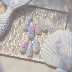 Mermaid Girl Conch Starfish Shell Bowknot Fish Scale Purple Ribbon Water Bubbles Chic Adhesive Nail Art Sticker Manicure Decals (ONLINE ORDER ONLY)