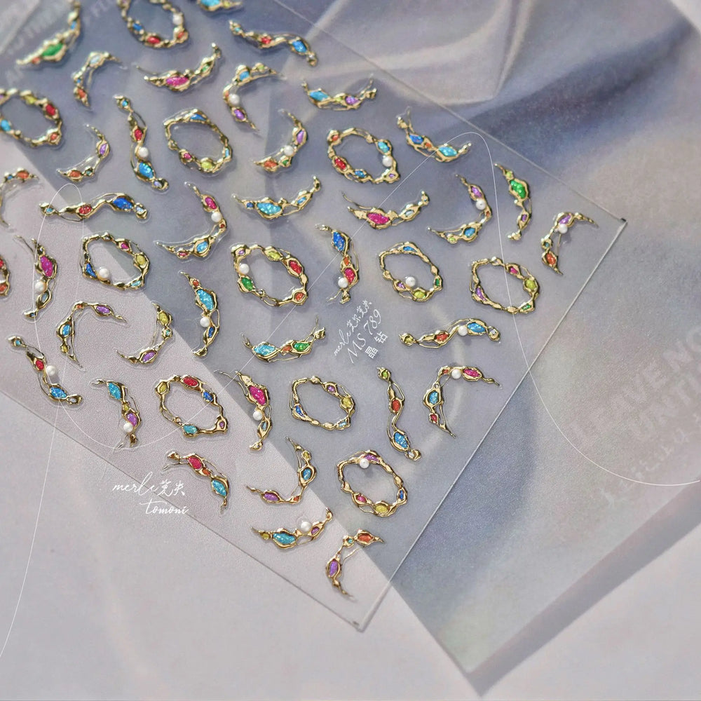 French Lines Gemstone Necklace Gilding Light Luxury Pearl Self Adhesive Nail Art Decorations Stickers Manicure Decals Wholesale (ONLINE ORDER ONLY)