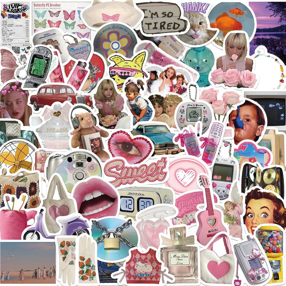 Pink Graffiti Sticker Set: Fashion Girl DIY for Guitar, Water Cup, Phone, Laptop (Online Order Only)